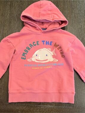 Mini Boden Sz 4-5 Salmon Pink/Light Red Blobfish Weird Hooded Sweatshirt Hoodie
